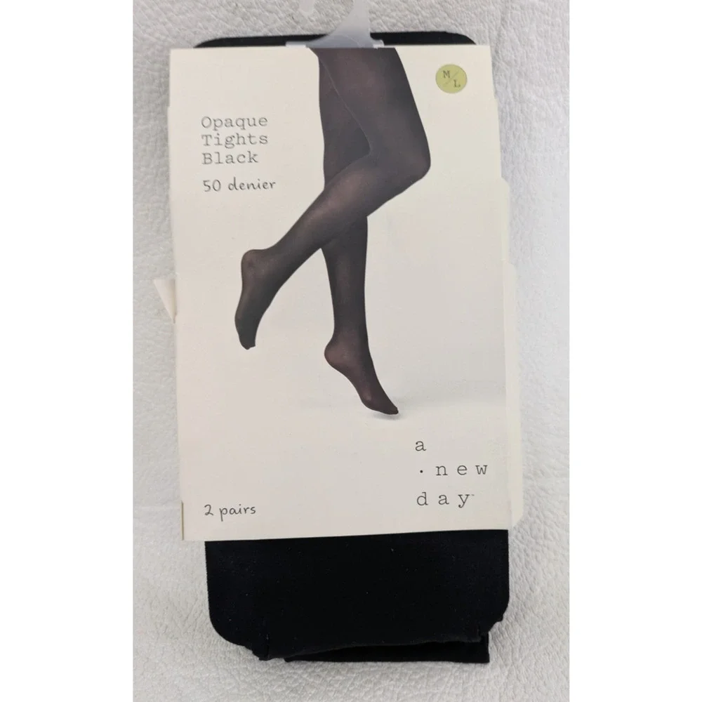 2 Pairs Opaque Tights Women's Black Med/Large 50 Denier